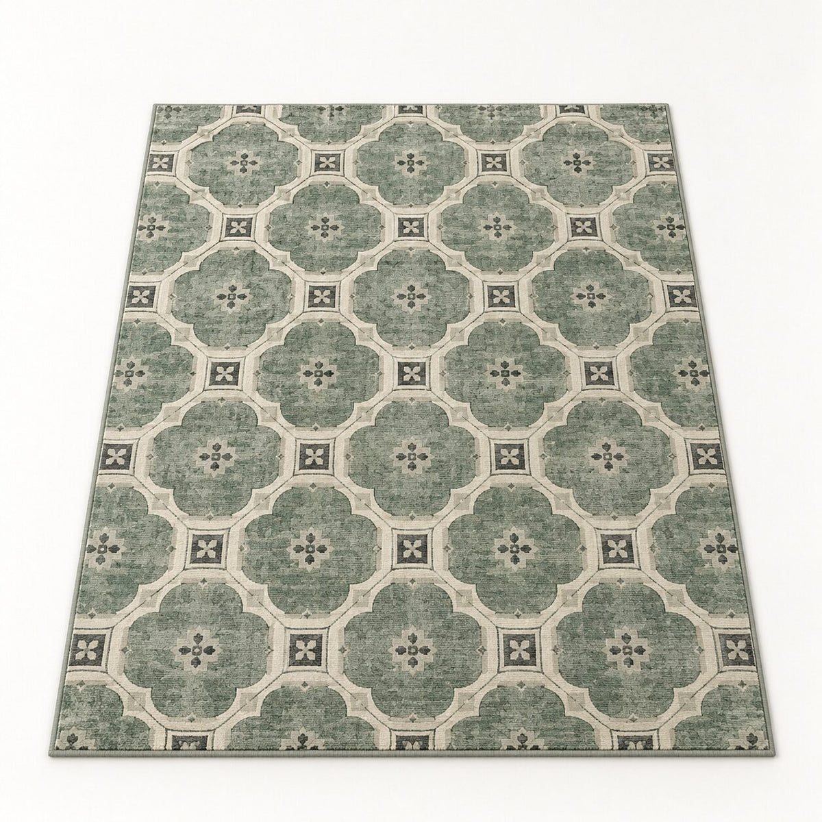 Jade Tile Grid Chinese-Inspired Area Rug