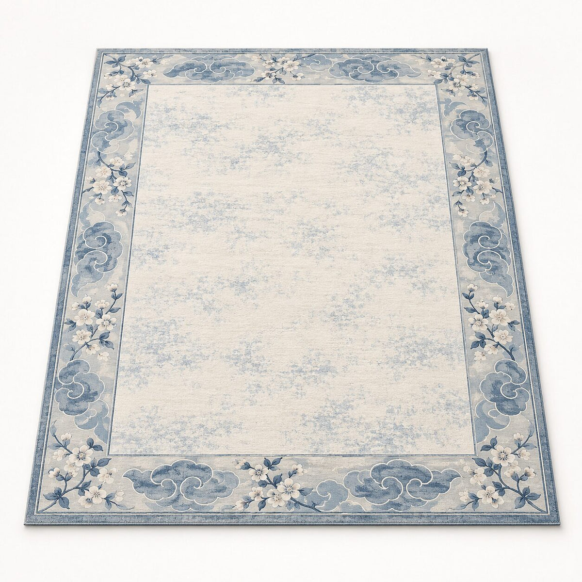 Cloud Blossom Border Chinese-Inspired Area Rug