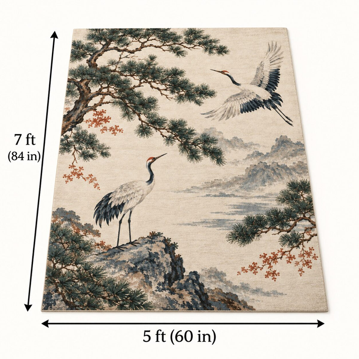 Pine and Crane Chinese-Inspired Area Rug