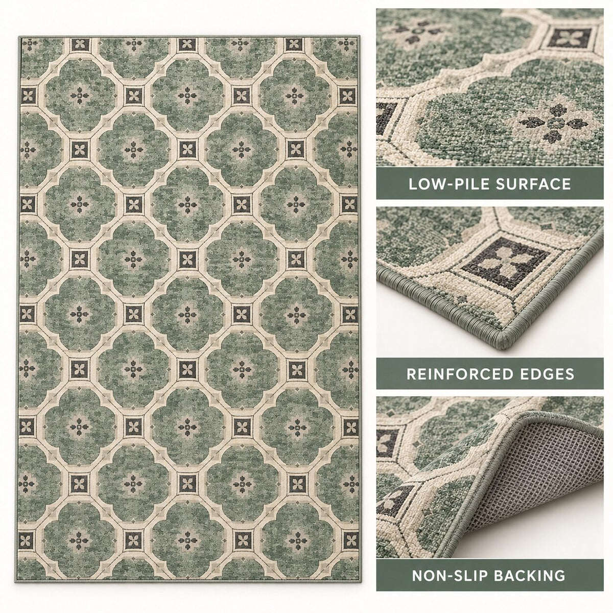 Jade Tile Grid Chinese-Inspired Area Rug
