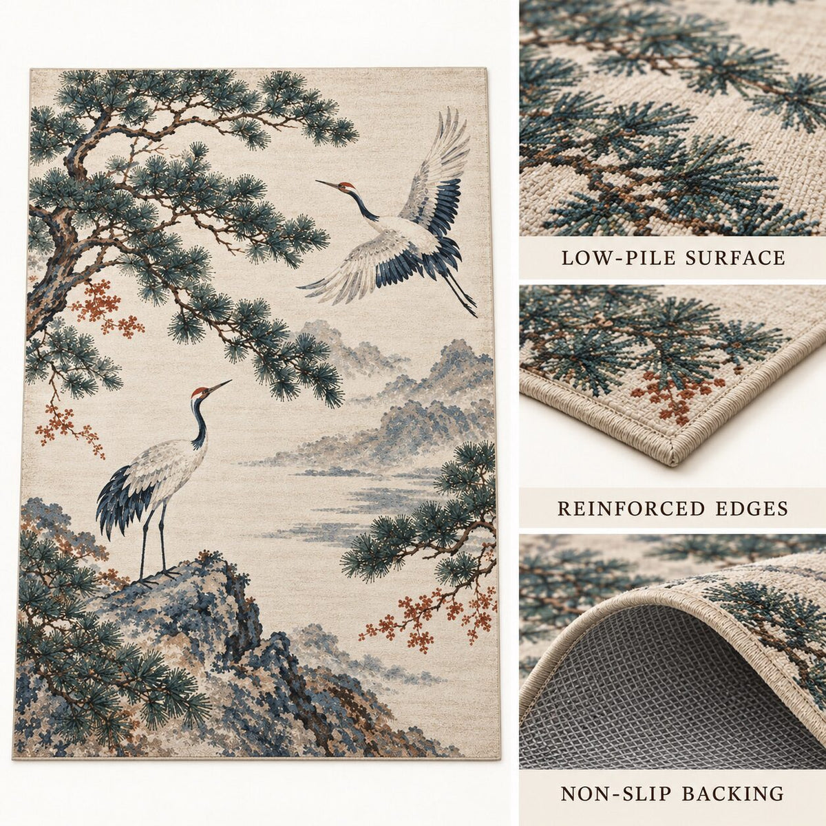 Pine and Crane Chinese-Inspired Area Rug