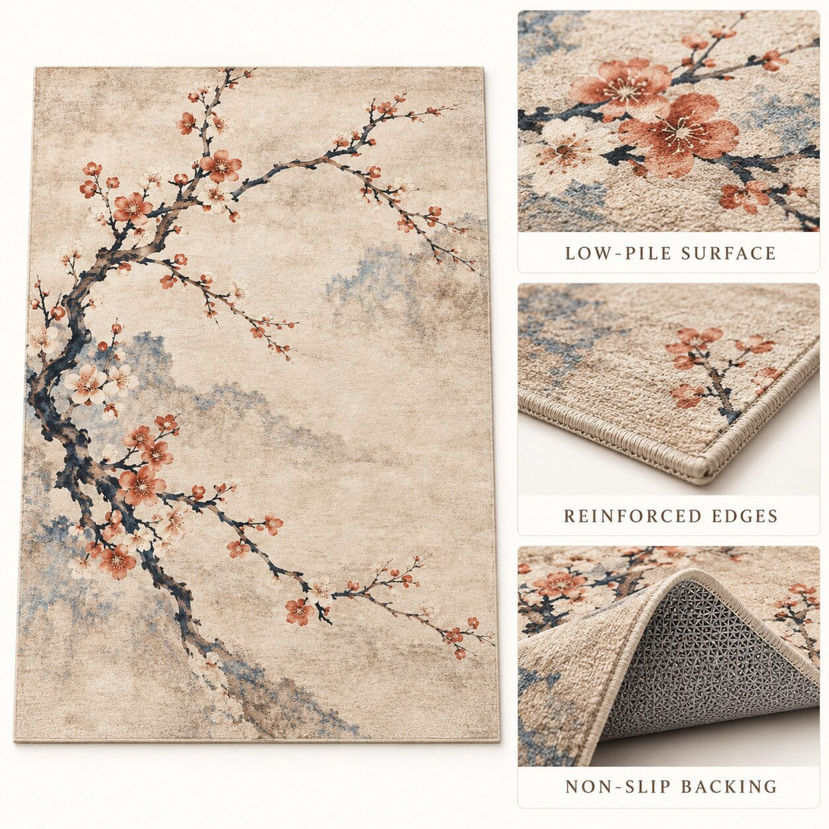 Plum Blossom Branches Chinese-Inspired Area Rug