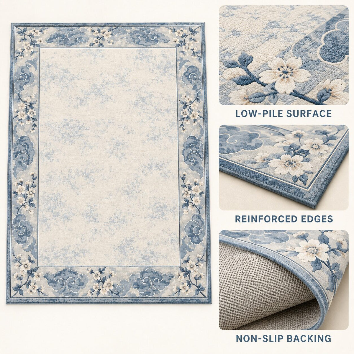 Cloud Blossom Border Chinese-Inspired Area Rug
