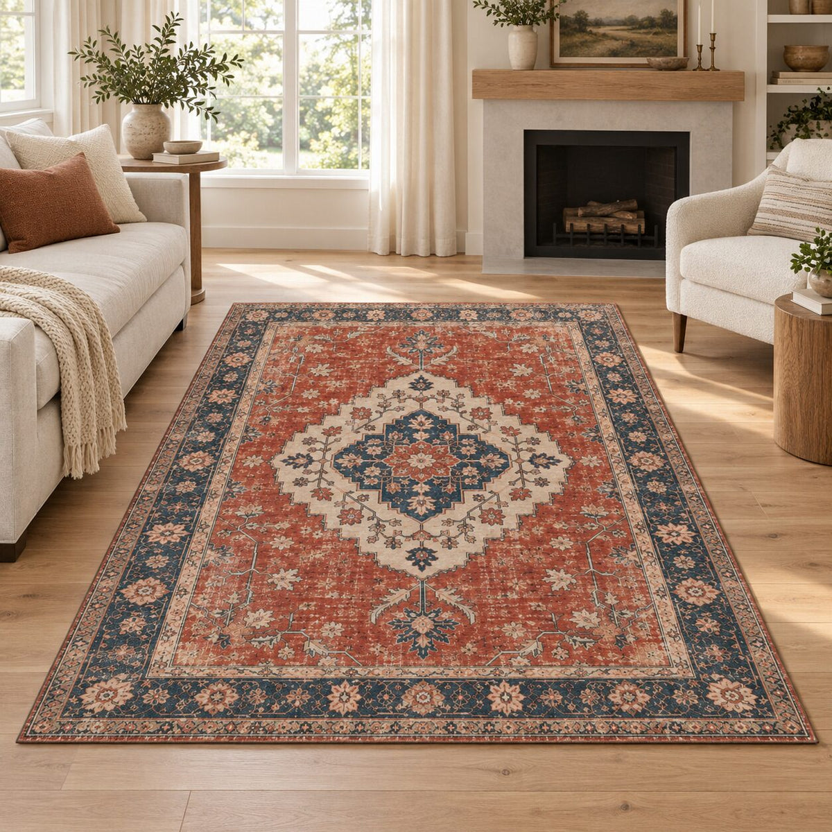 Vermilion Medallion Chinese-Inspired Area Rug