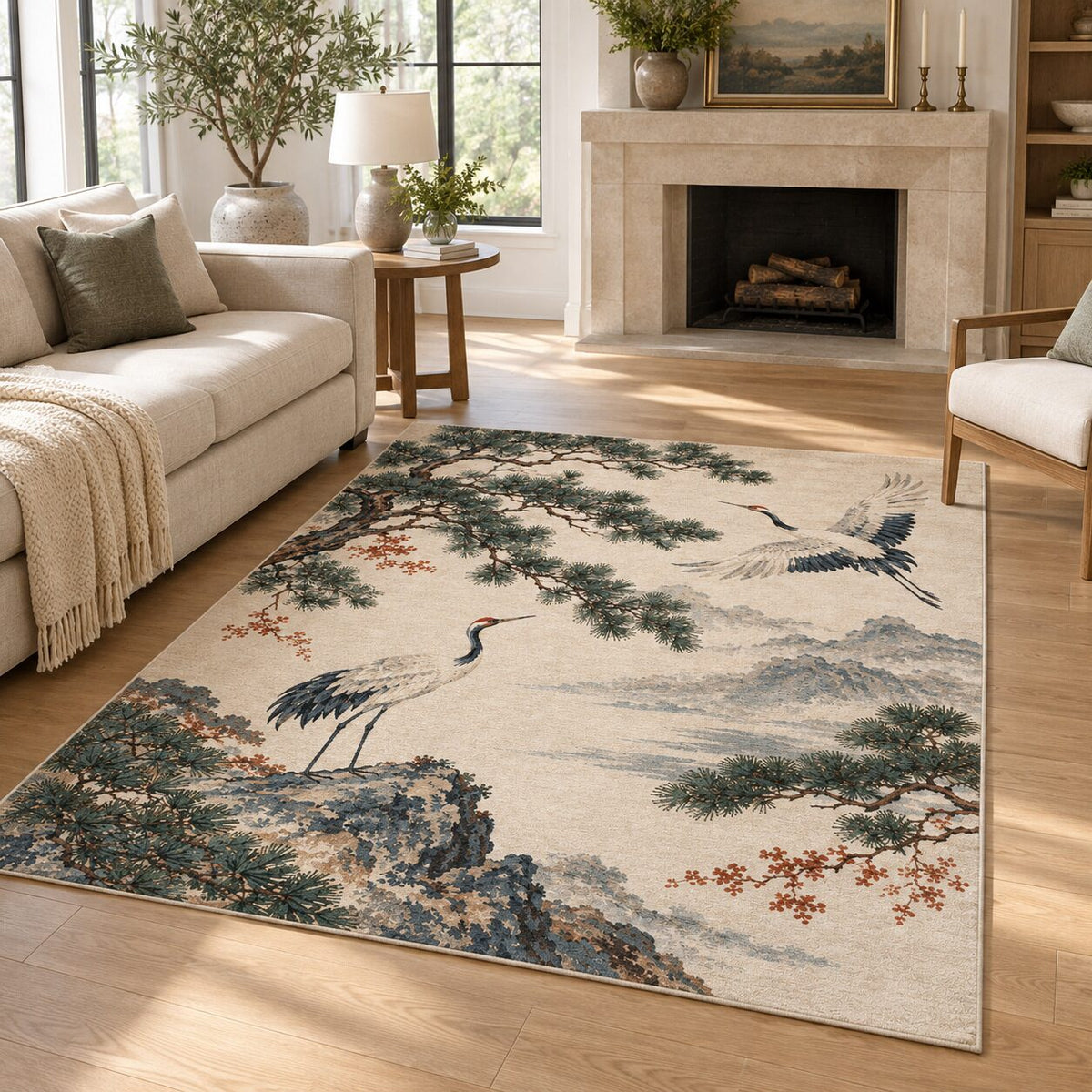 Pine and Crane Chinese-Inspired Area Rug