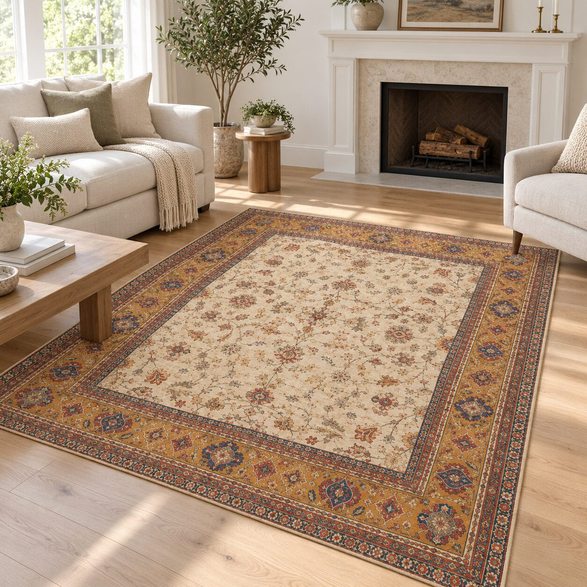 Saffron Border Chinese-Inspired Area Rug