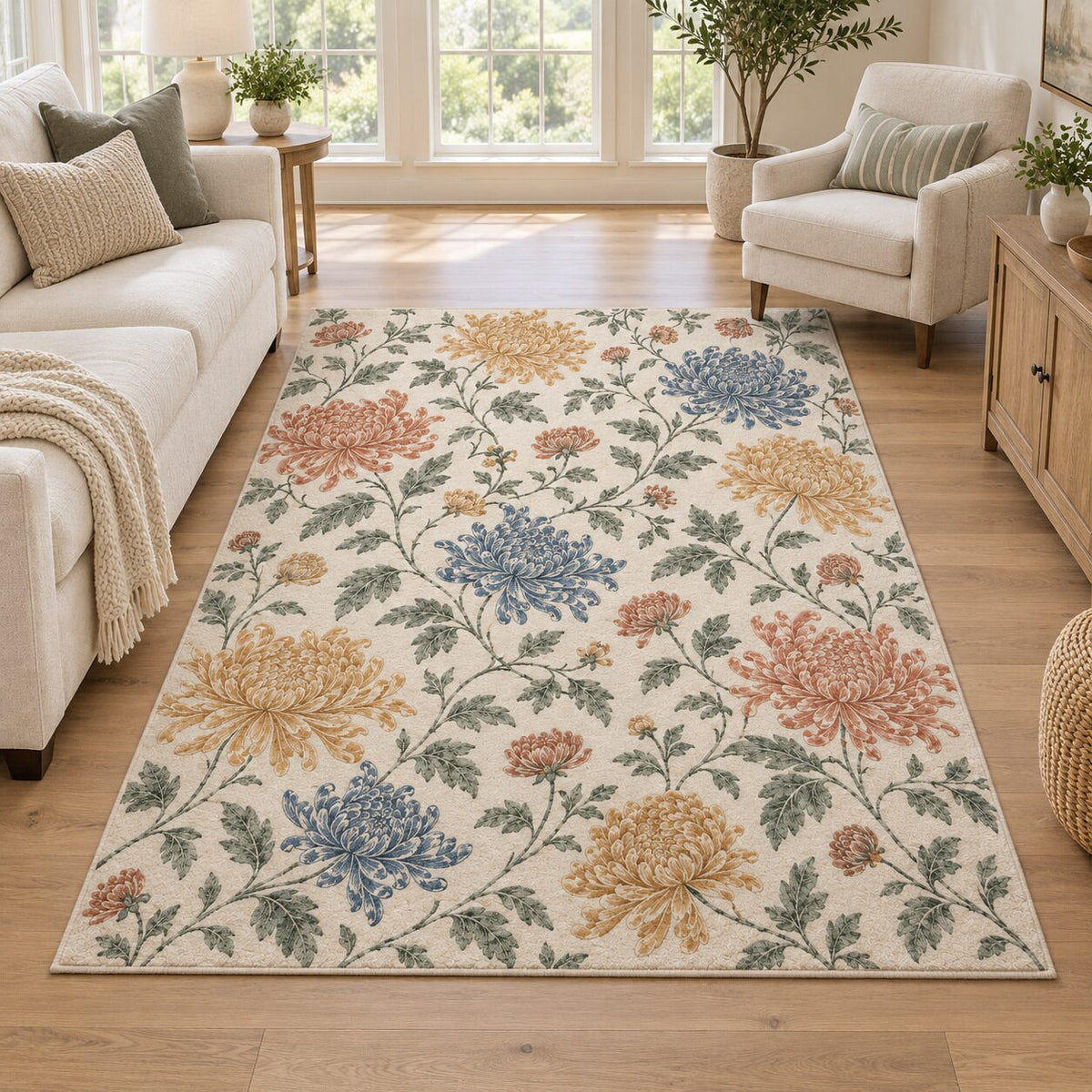 Chrysanthemum Field Chinese-Inspired Area Rug