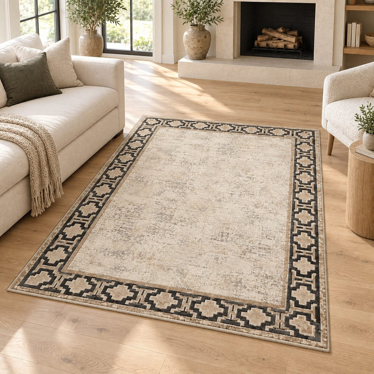 Cloud Key Border Chinese-Inspired Area Rug