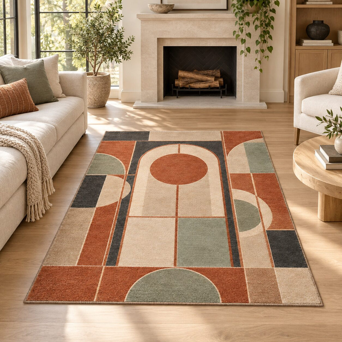 Terracotta Window Chinese-Inspired Area Rug