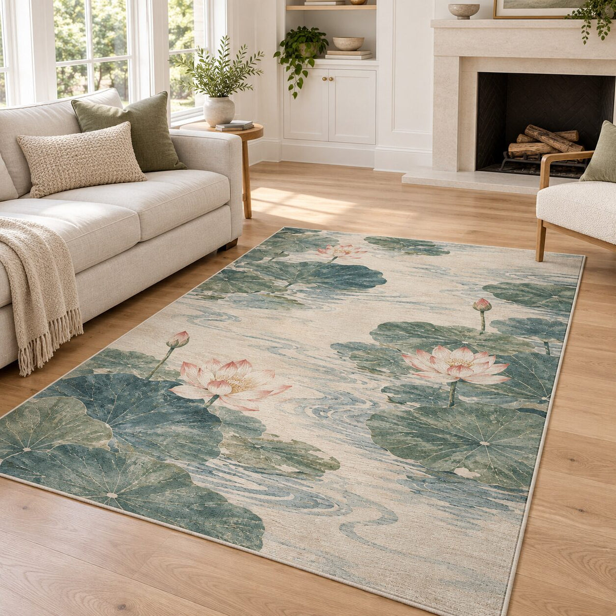 Lotus Pond Chinese-Inspired Area Rug