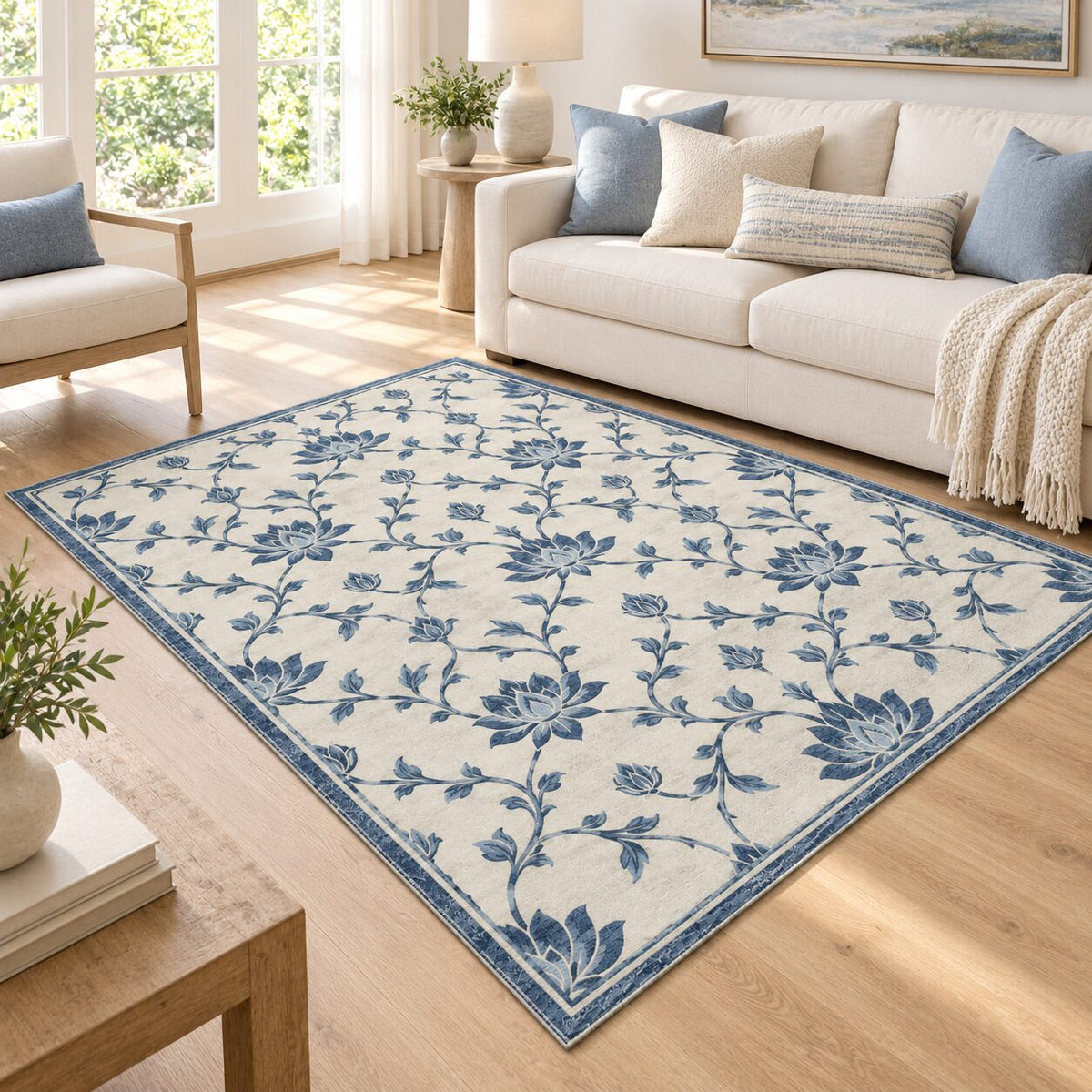 Lotus Vine Trellis Chinese-Inspired Area Rug