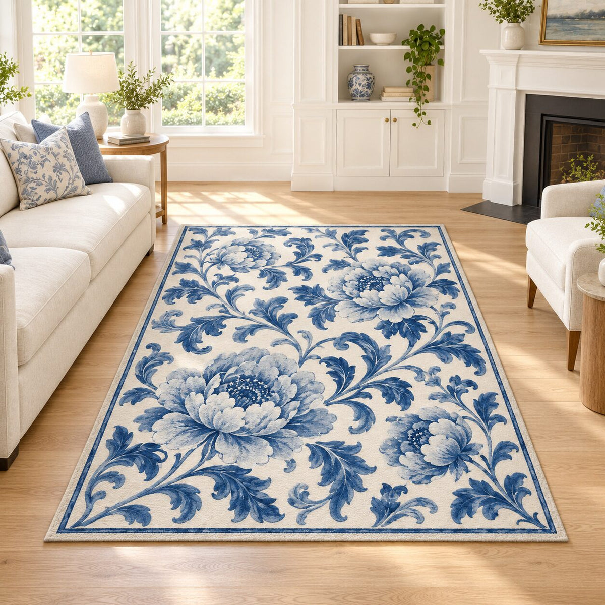 Porcelain Peony Chinese-Inspired Area Rug