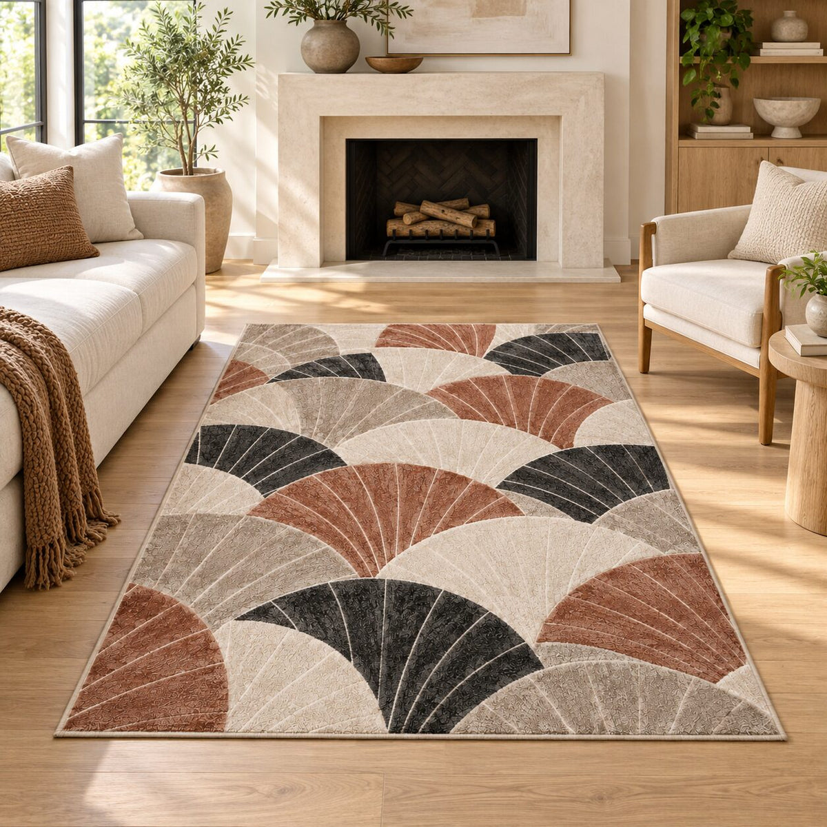 Fan Line Mosaic Chinese-Inspired Area Rug