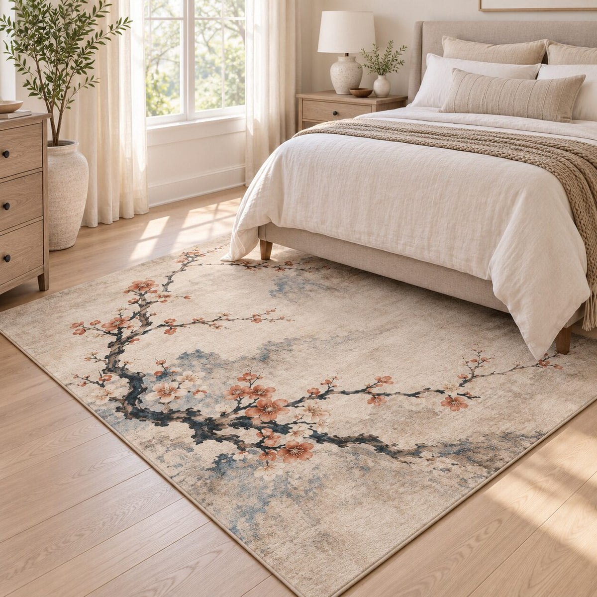 Plum Blossom Branches Chinese-Inspired Area Rug