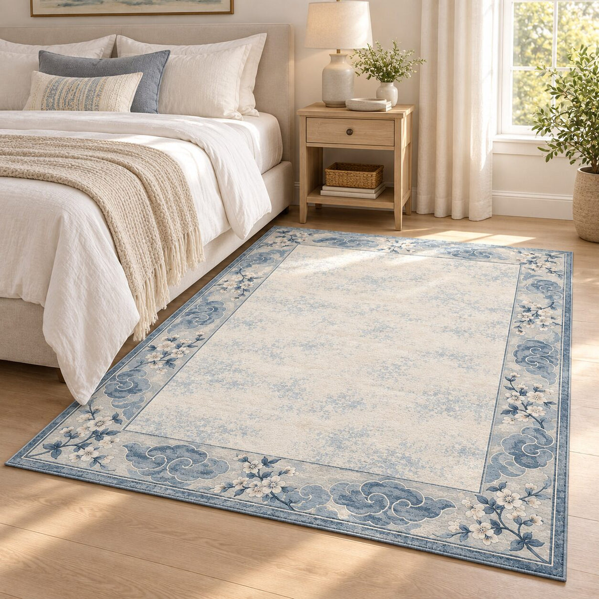 Cloud Blossom Border Chinese-Inspired Area Rug