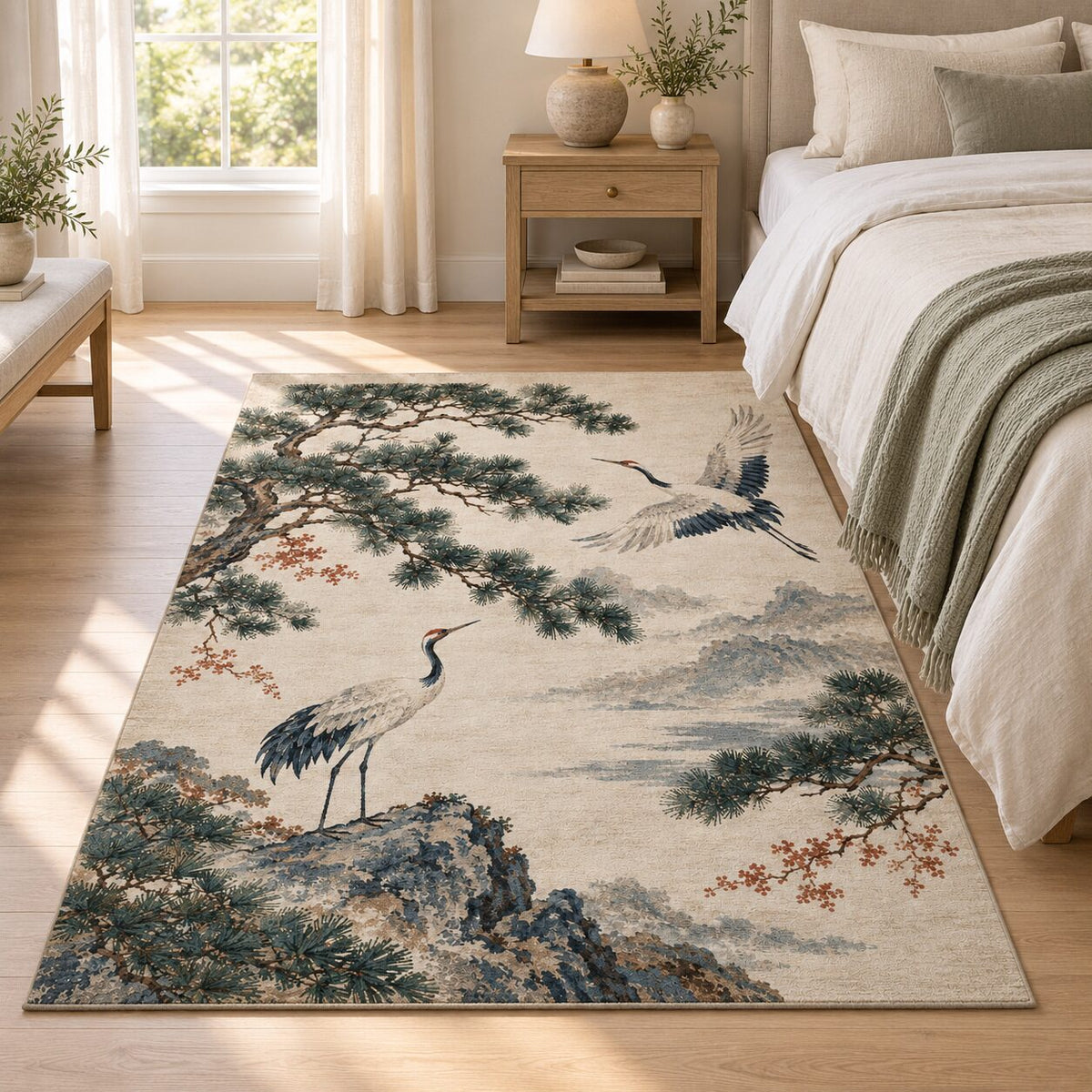 Pine and Crane Chinese-Inspired Area Rug