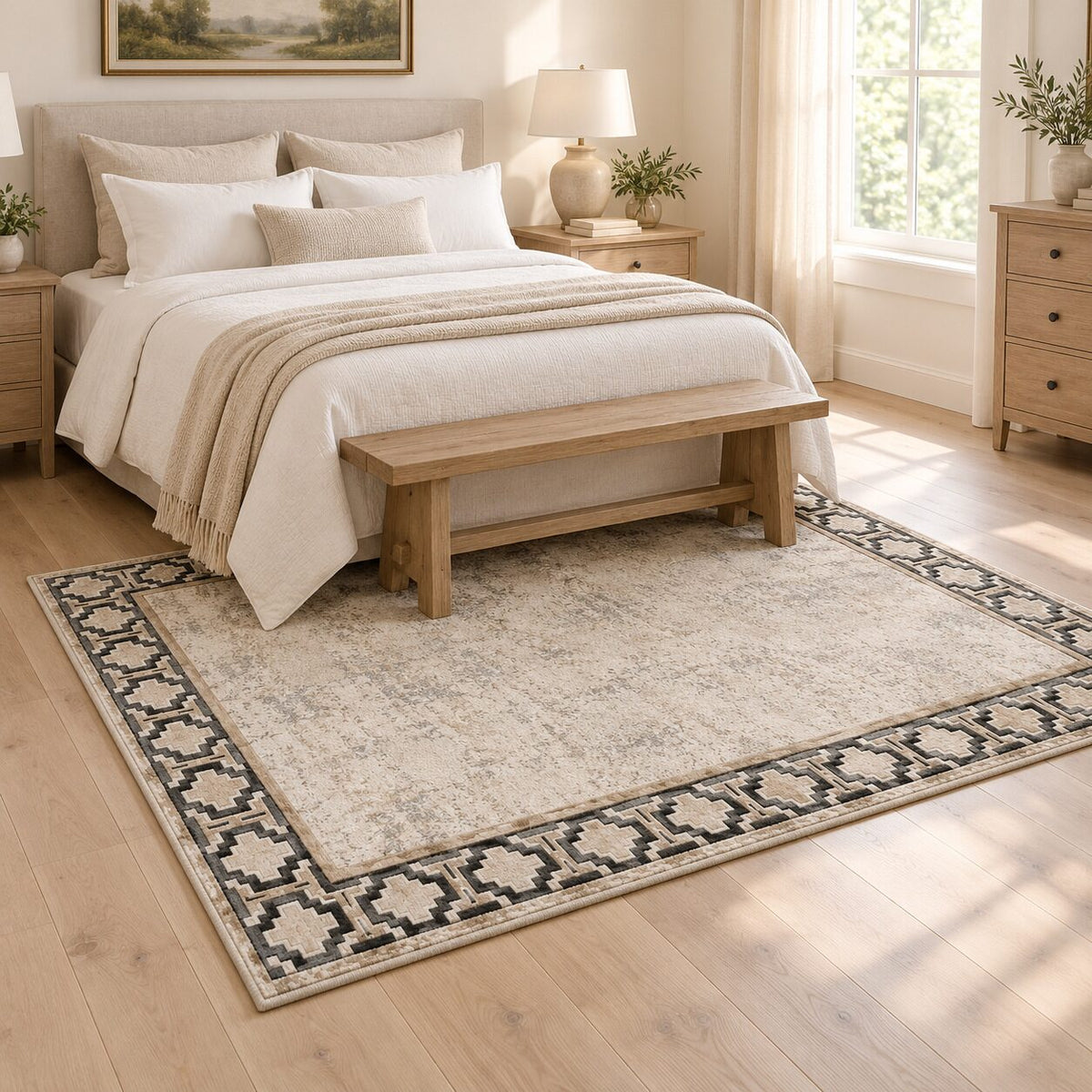 Cloud Key Border Chinese-Inspired Area Rug